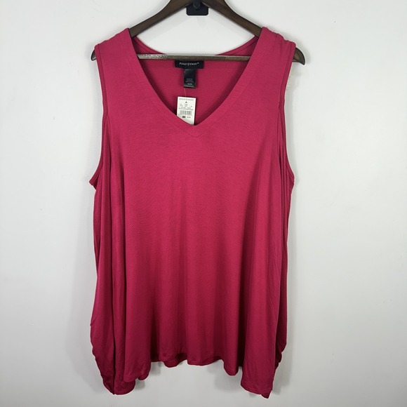 Ashley Stewart Tunic Top Womens 18/20 Pink Sangria Cold‎ Shoulder Chic Boho NWT - Picture 1 of 8